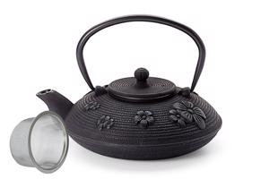 Öntöttvas teáskanna szűrővel 750 ml – fekete díszítéssel